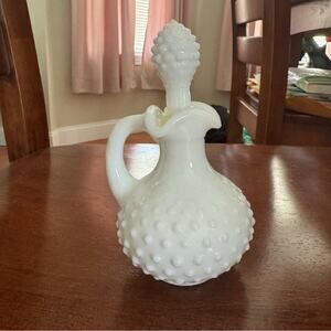 Avon White Hobnail Milk Glass Cruet Bath Oil Perfume Bottle With Stopper